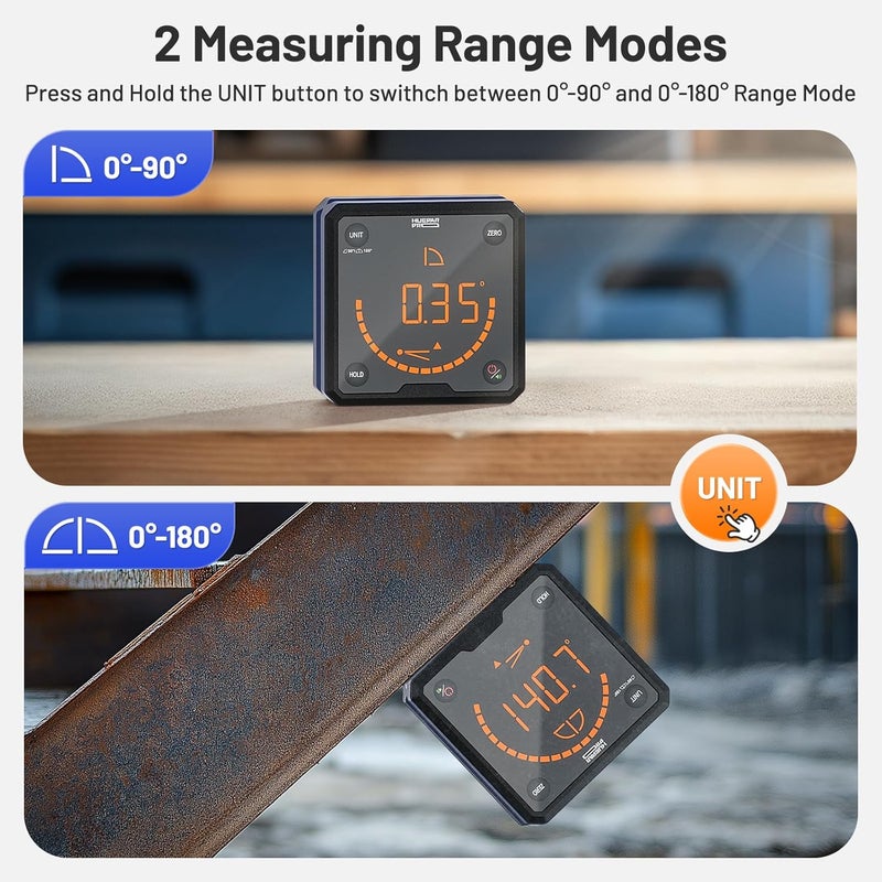 Huepar Pro Digital Angle Gauge Angle Finder Level with V-Groove Magnetic Base&Backlit LCD Angle Ruler Electronic Table Saw Bevel Gauge Protractor Inclinometer for Construction, Woodworking, Machinery - Image 2